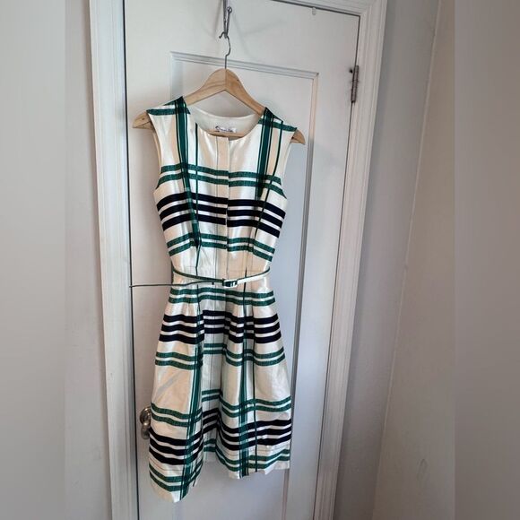 🌿 Oscar de la Renta Green & Navy Stripe Fit‑and‑Flare Dress – EUC 🌿 - Picture 3 of 5